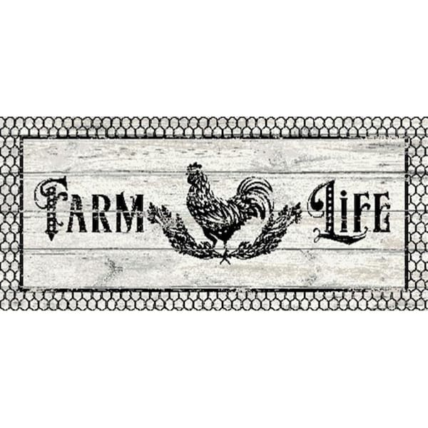 Mayberry Rug CC10509 20X44 20 x 44 in. Cozy Cabin Farm Life Whit Wash Printed Nylon Kitchen Mat & Rug CC10509 20X44 - main